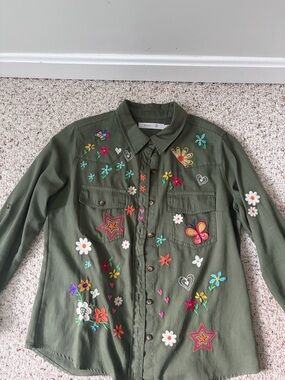 Billy T Embroidered Olive Green Button-Up Shirt